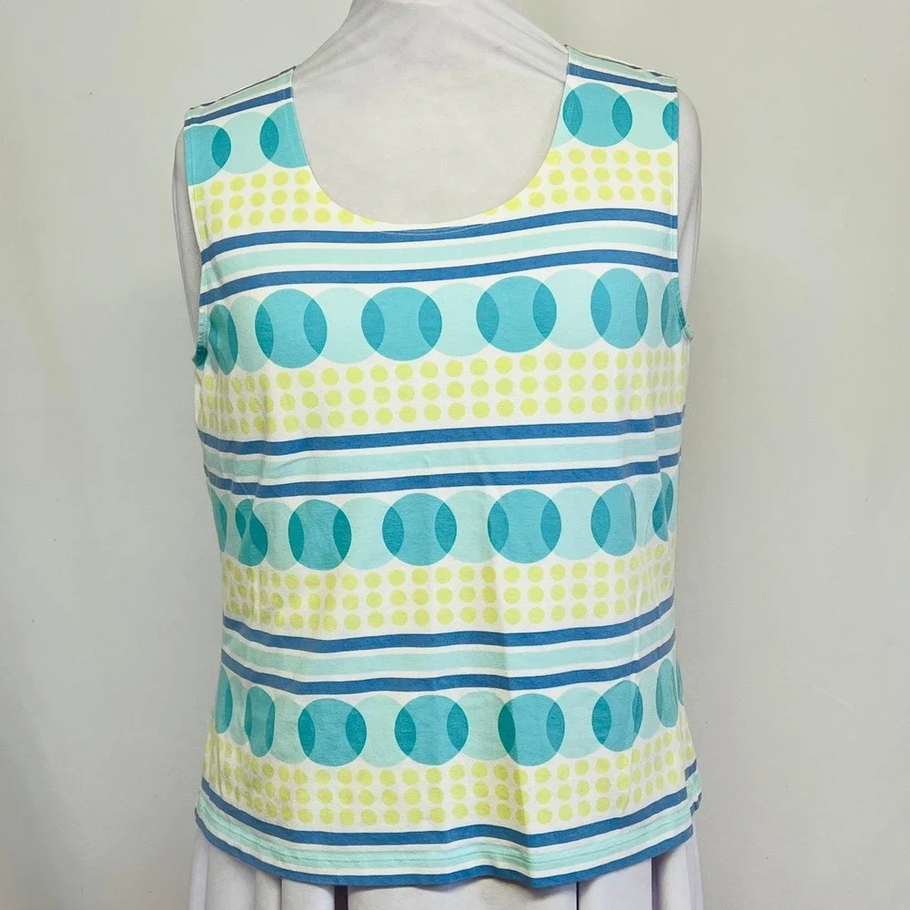 Talbots Womens XL Blue Turquoise Lime Green Geometric Polka Dot Sleeveless Top - Picture 1 of 4